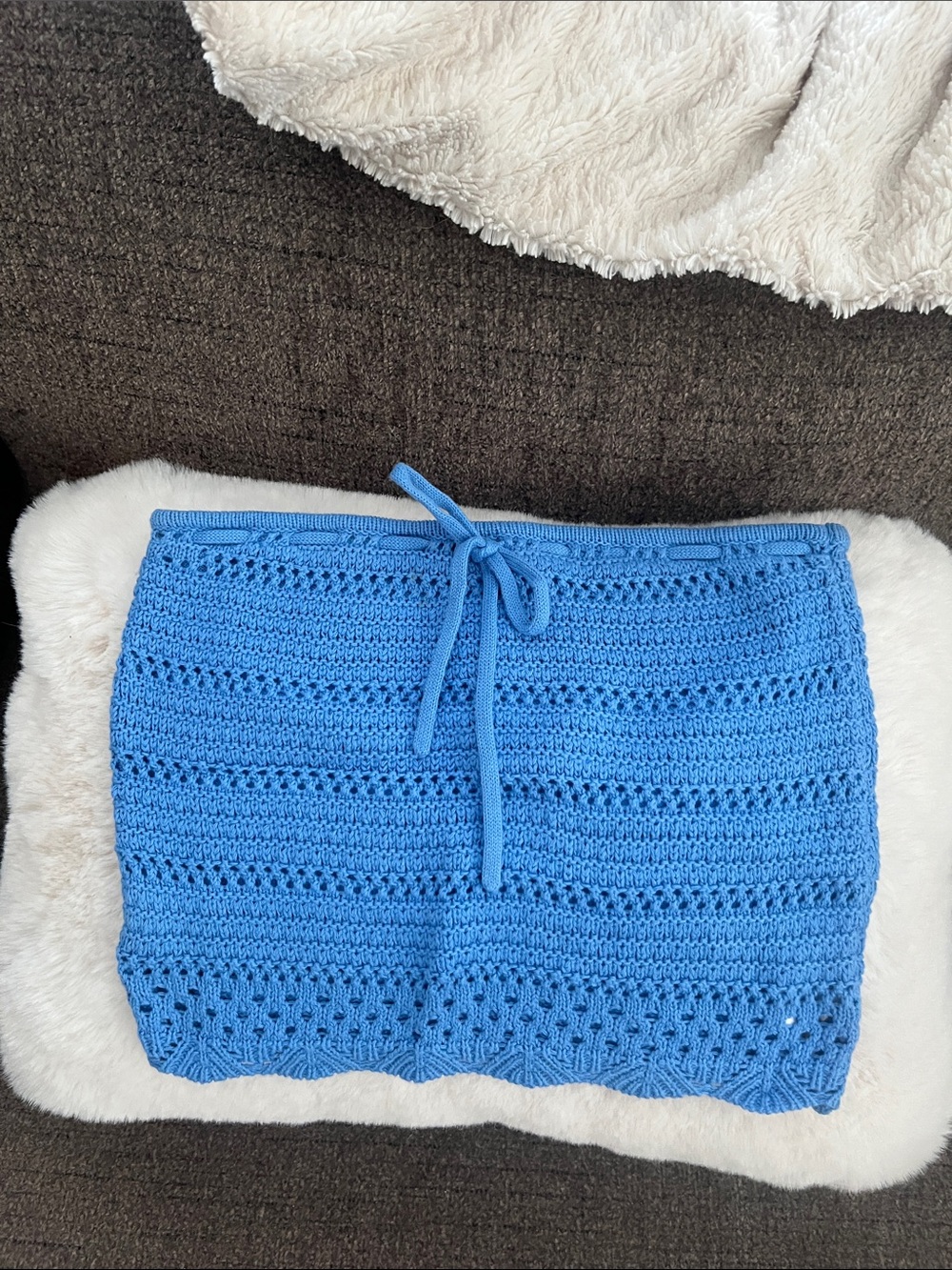 Handmade Blue Crochet top with Drawstring Waist